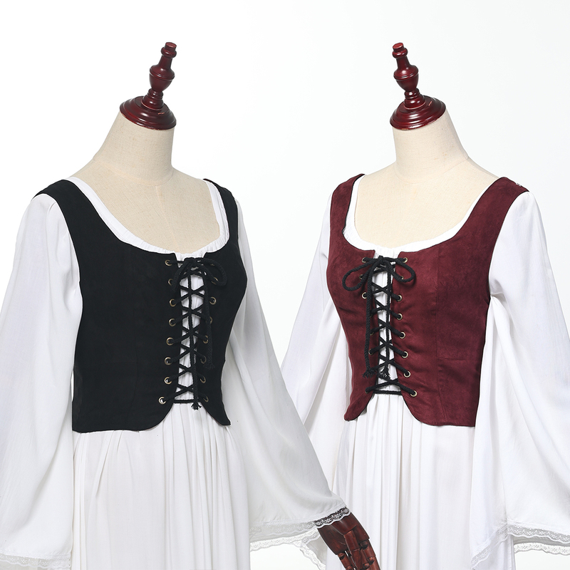 Spring and Autumn Retro Square-Neck Vest for Women, Slim Fit with Laces, European Medieval Court-Style Vest for Drama Performances and Cosplay