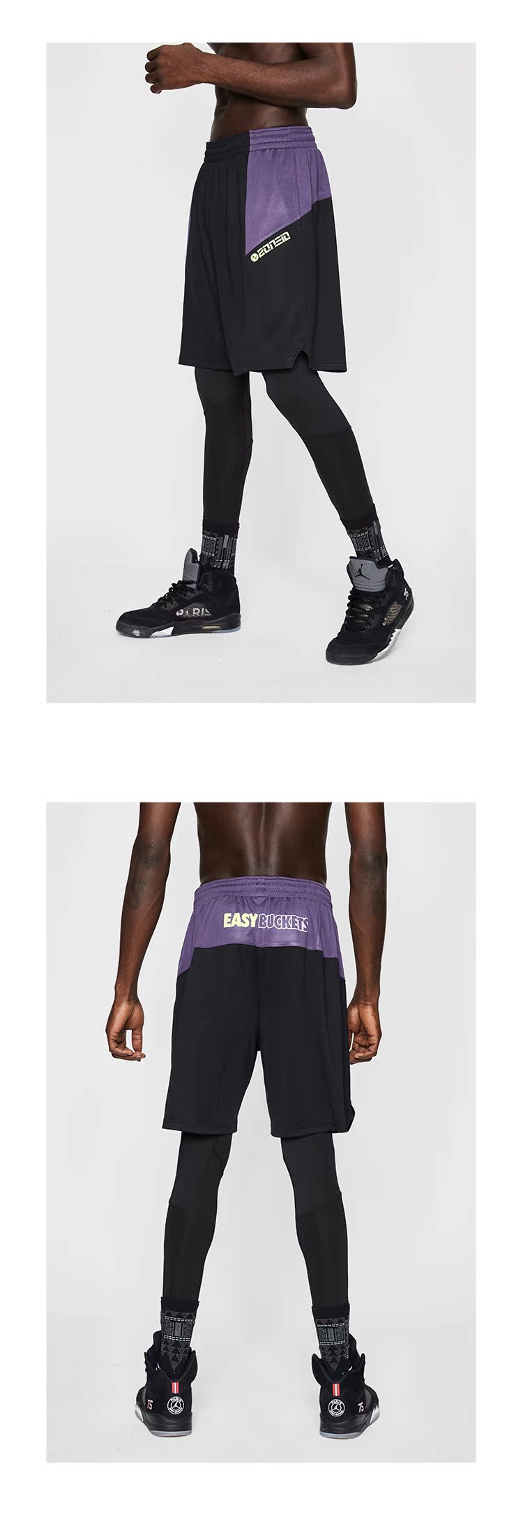 ZONEID2019 mới đen quần short bóng rổ nam lỏng lẻo thoáng khí và nhanh khô xu hướng quần short thể thao hip hop - Quần thể thao quần chạy bộ nữ