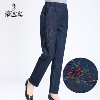 妈妈牛仔裤春秋中老年女裤秋季新款棉质