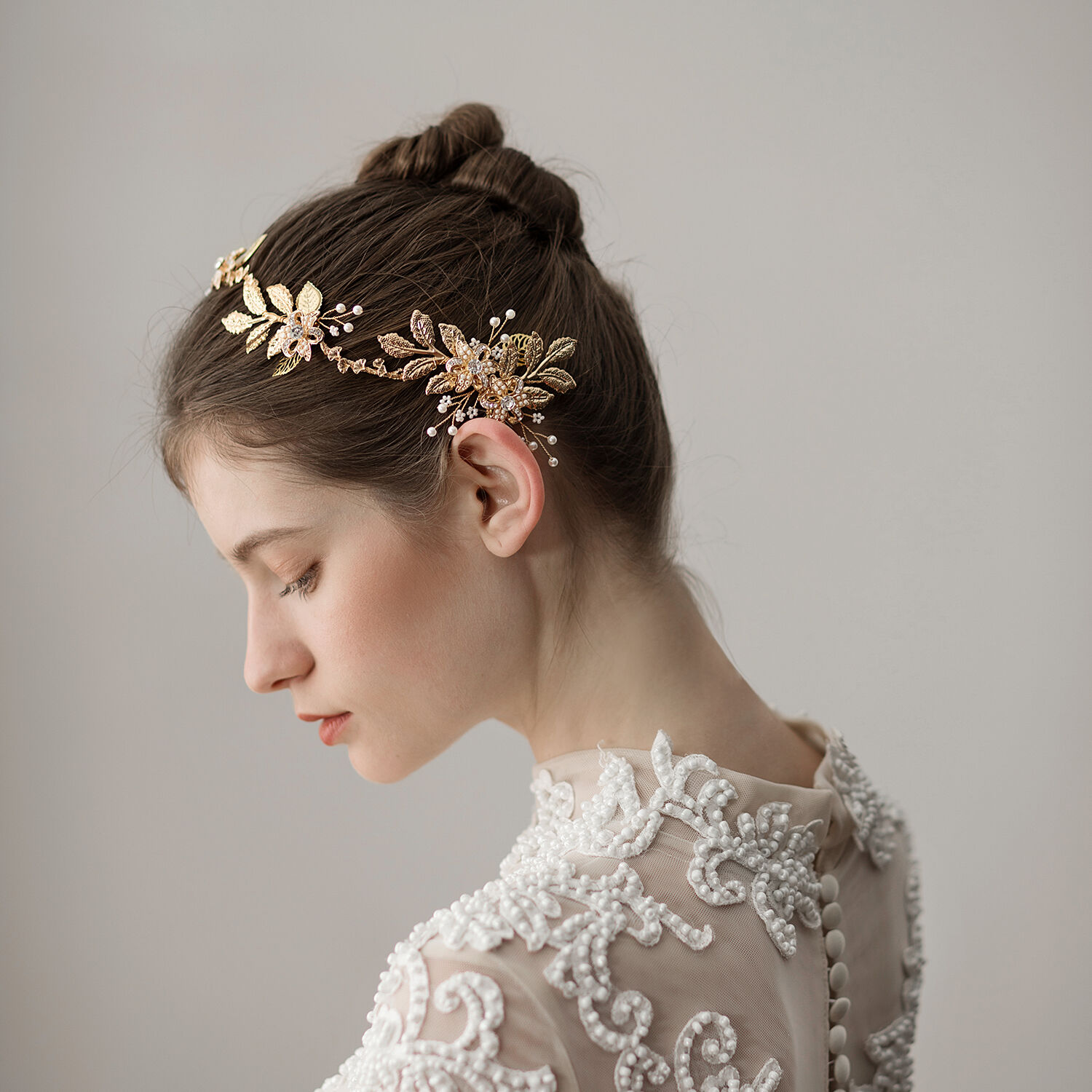 O393 retro gold leaf bride wedding hair with head accessories Mori department handmade wedding dresses Disc Hair Accessories
