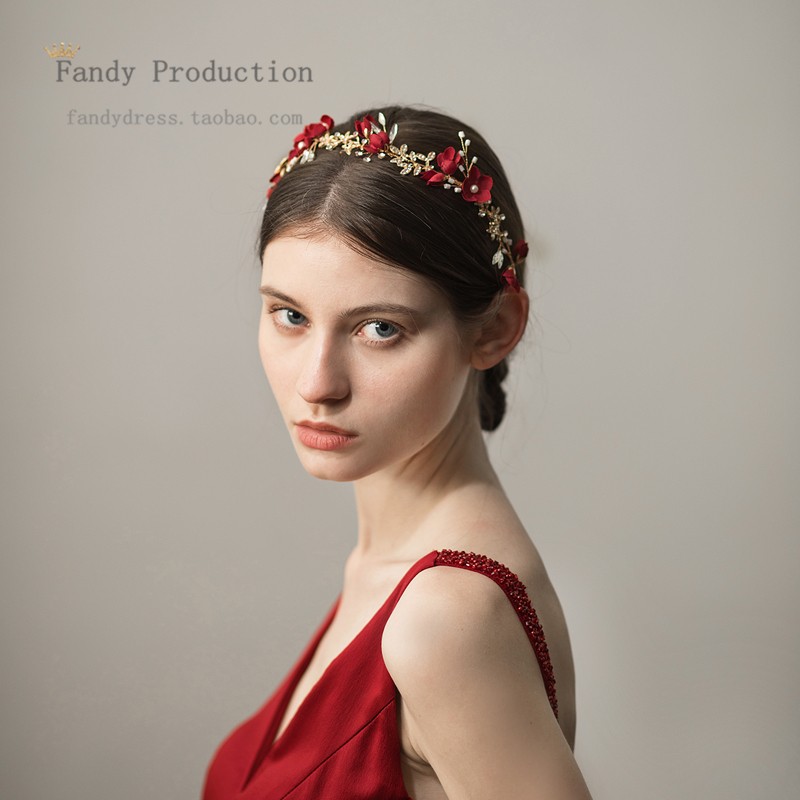 O366 Chinese red flower bridal hair accessories Ethnic Wind Show and Disc Hair Accessories Photo Gallery Photo Ornament