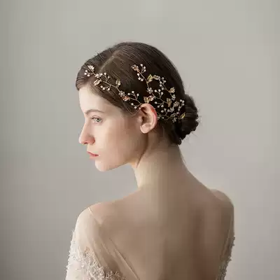 O368 new handmade alloy bridal headdress retro blade milky white beaded three-pronged bridal hair band hair accessories