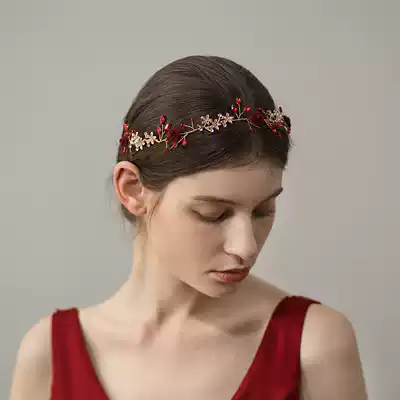 O367 Super fairy wine red bridal headdress Chinese alloy rhinestone hair band hair hoop show hair accessories