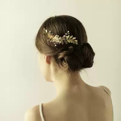 O842 pearl leaf bridal headdress retro simple bridal comb high-end foreign trade hair jewelry