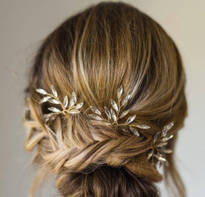 HP027 new bridal head decorated with fine water drill golden hair fork sweet and simple disc hair decoration photo gallery photo