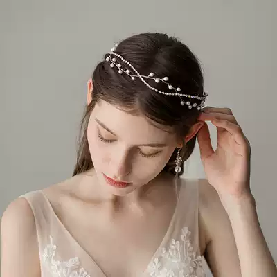 O337 Forest bridal headdress Female Korean simple pearl rhinestone wedding yarn dress bridesmaid with makeup hair accessories
