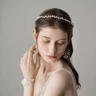 O364 handmade beaded bridal headdress Japan and South Korea super fairy pearl hairband earrings Wedding dress set hair accessories