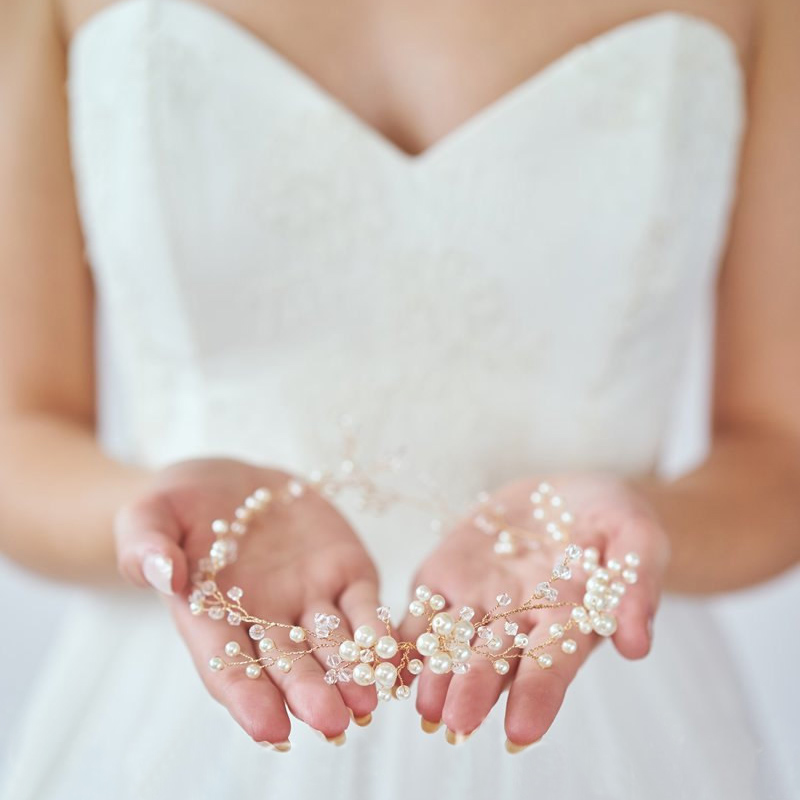 O 113 European and American crystal bride headdress hand - string pearl gold hair band photo gallery shape bride - hair decoration