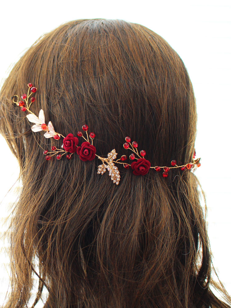 Senshi Xianmei Chinese red dress accessories Annual party dinner wedding hair hair hair with red bride headdress