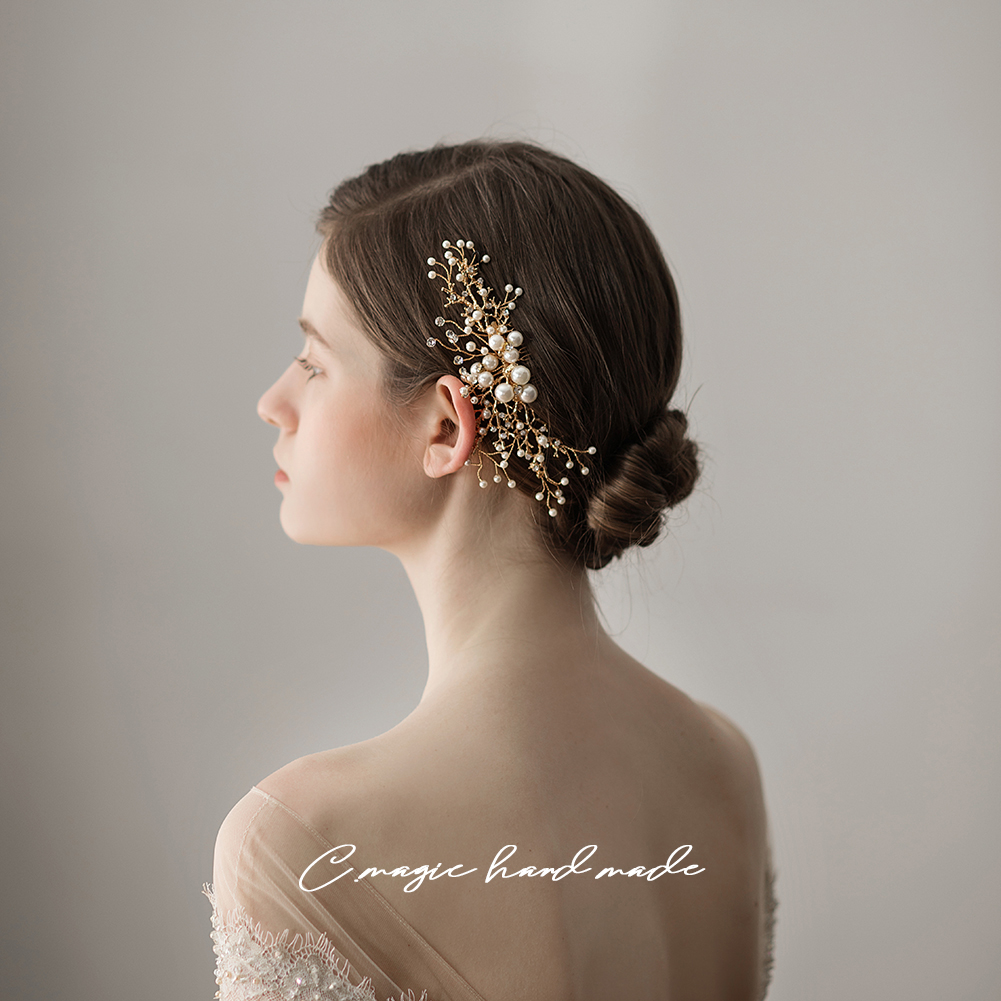 O384 Bridal headdress Fresh forest department beautiful beaded gold comb Wedding dress modeling accessories Hair accessories