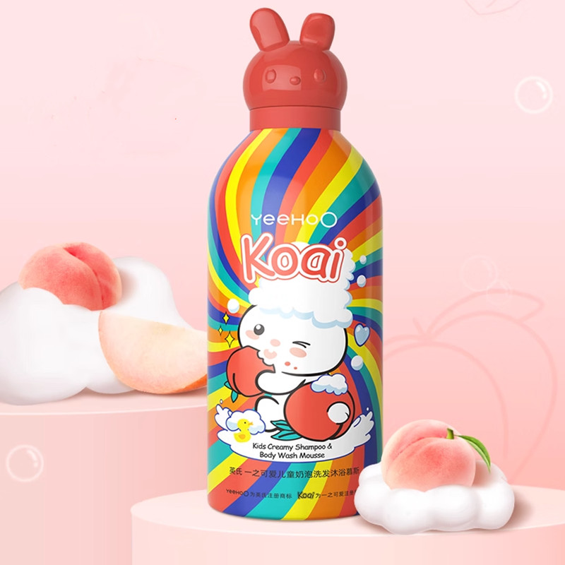 英氏婴儿儿童沐浴露洗发水二合一350ml桃子宝宝专用小奶泡泡浴乳
