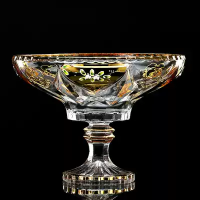 Czech gold-inlaid crystal fruit plate imported European high foot fruit plate glass fruit plate fruit plate dried fruit plate fruit bowl fruit bowl fruit basket