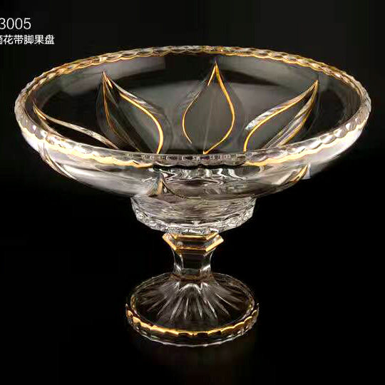 European Czech Bohemian style large crystal glass fruit plate creative living room decoration gold