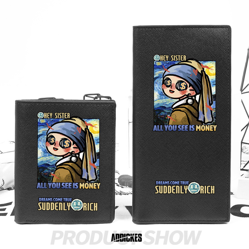 Van Gogh oil painting girl wearing pearl earrings ins net red cute large capacity multi-functional middle school student wallet tide