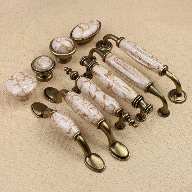 Madeburg European marble Pastoral handle Antique ceramic handle Green bronze overall cabinet Wardrobe drawer handle