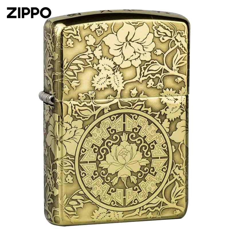 The official original Zppo copper armor of the original Zppo copper armor of the rich peony figure of the wind zipo men
