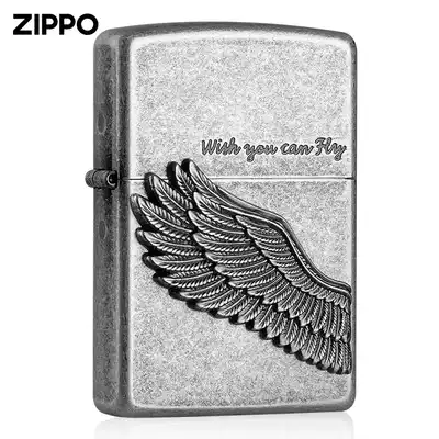 ZIPPO lighter genuine original ancient silver flying higher angel wings kerosene lighter male lettering