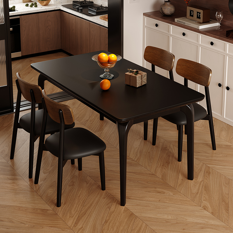 Government subsidy blue ideal solid wood dining table and chair combination retro style black household small apartment rectangular dining table