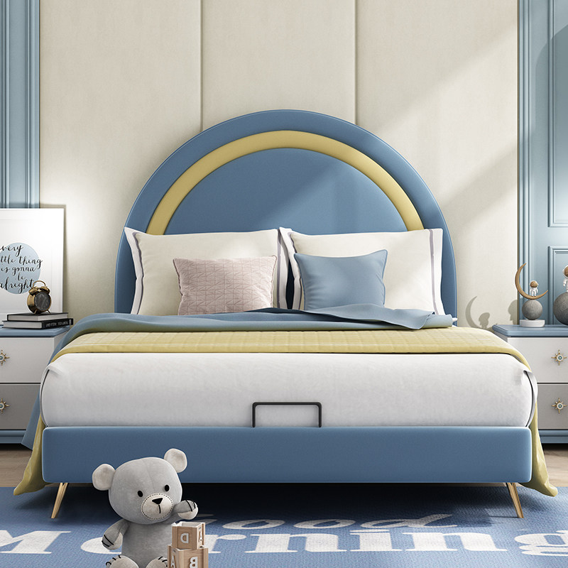 Nordic boy bed children's rainbow light luxury soft foreskin bed boys single bed solid wood 1 5 meters storage can be customized