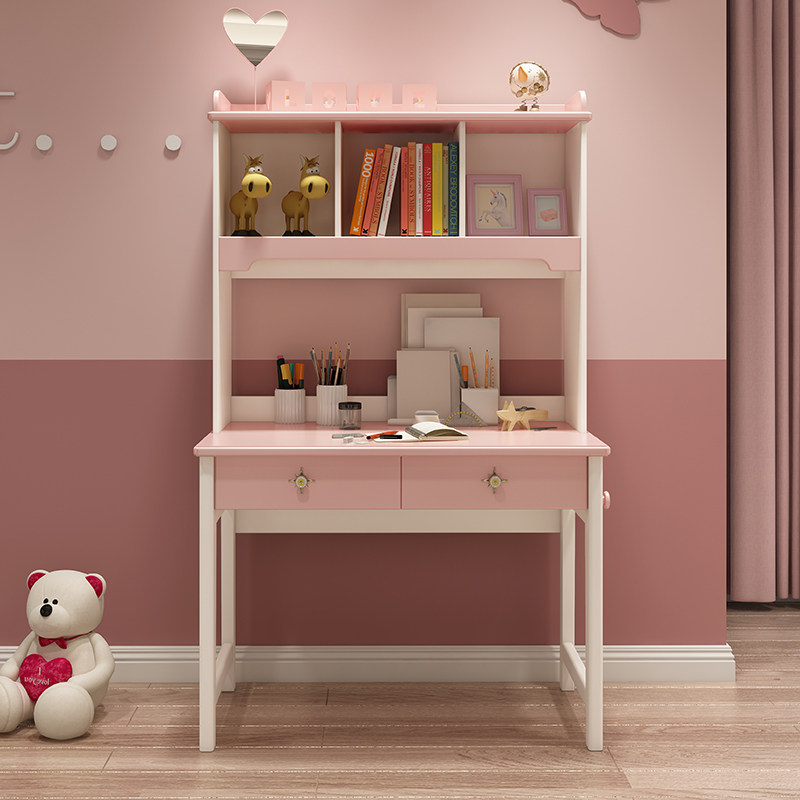 Children's desk and bookshelf combination small apartment desk solid wood home middle school students and children all-in-one desk bookcase