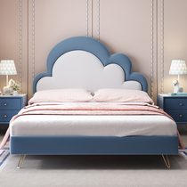 Boy Cloud Dot bed Children solid wood Soft bag Single leather beds 1 5 m sit-ups with storage Nordic light lavish 1 2