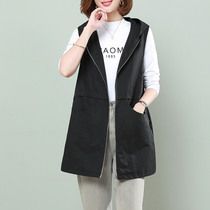 Wearing vest womens long hooded spring and autumn casual autumn new middle-aged mothers horse clip waistcoat