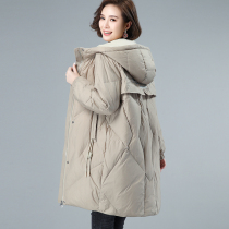 White duck down loose casual large size down jacket womens long hooded winter coat middle-aged mother winter New