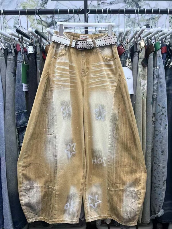 Thirteen Rows 2026 Summer New American Retro Washed Distressed Knife-Cut Jeans Loose Wide-Leg Draped Trousers Thirteen Rows 2026 Summer New American Retro Washed Distressed Knife-Cut Jeans Loose Wide-Leg Draped Trousers