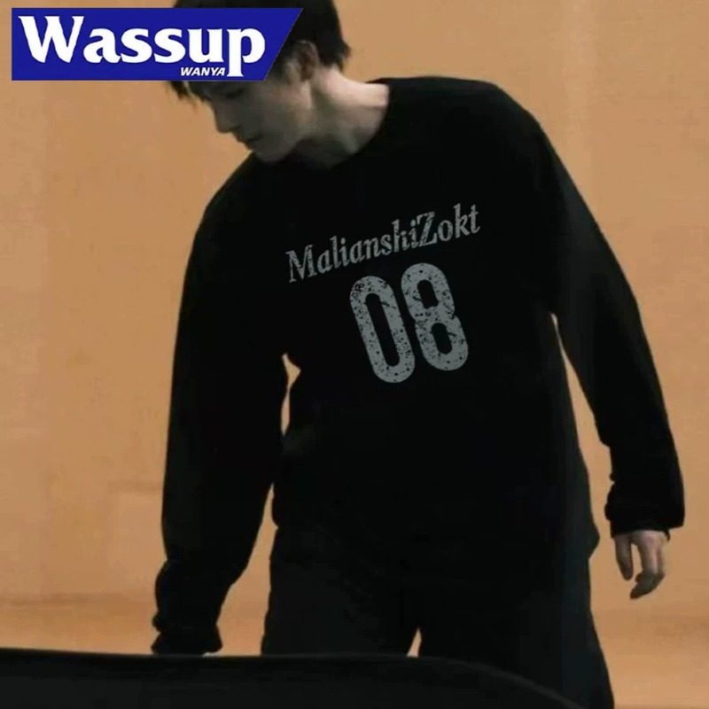 Let's Go Now! Wang Anyu's Same Style American High Street Digital Print Long-Sleeve T-Shirt for Men, Autumn Black Top