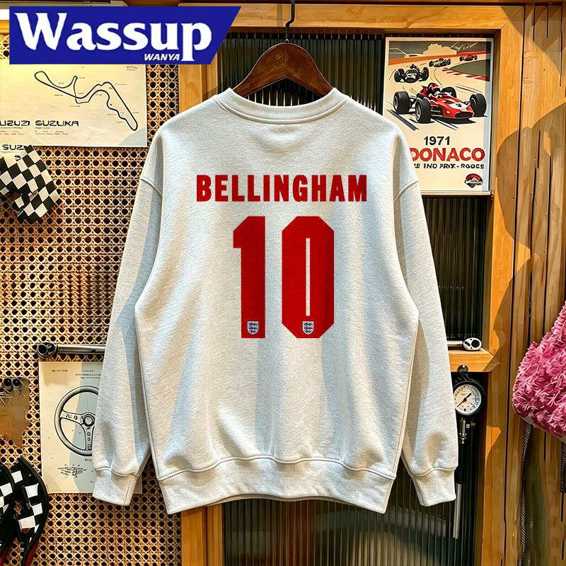Bellingham No. 10 Fan American-Style Round-Neck Long-Sleeve Sweatshirt for Men, Spring and Autumn Loose-Fitting Versatile Football Sports Top