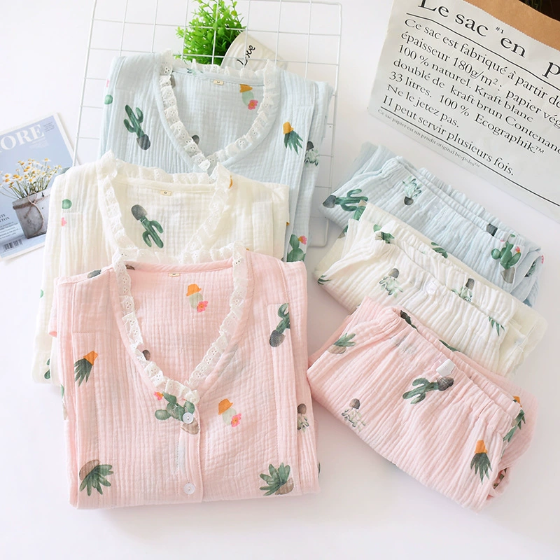 Bà mẹ cotton tinh khiết crepe sau sinh cho con bú quần áo giam giữ kích thước lớn thoáng khí thấm mồ hôi cho nữ dịch vụ tại nhà cotton giặt gạc - Giải trí mặc / Mum mặc