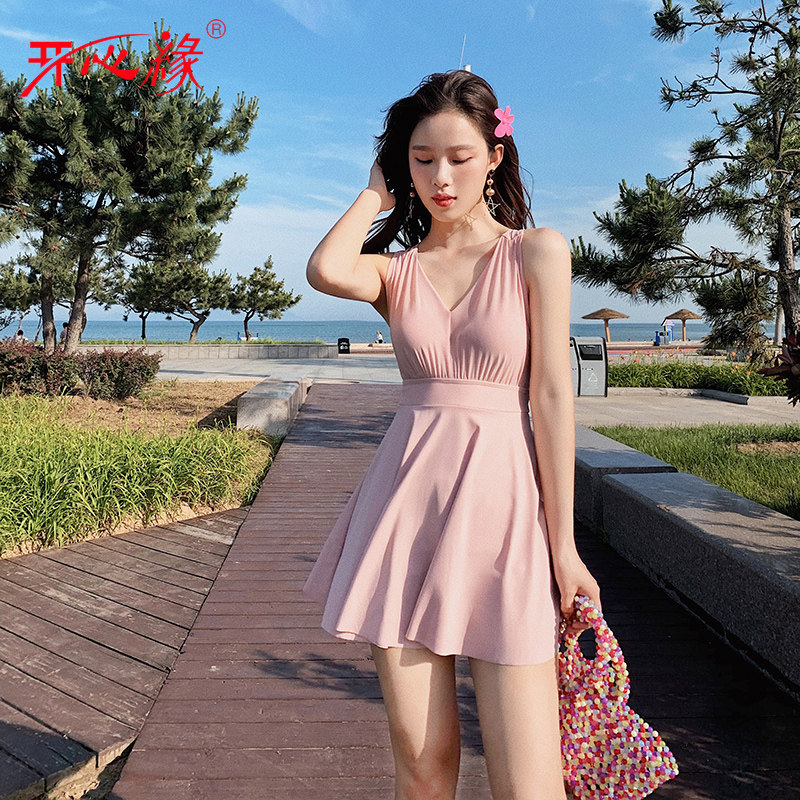 2020 new swimsuit women's summer jumpsuit cover belly thin sexy fashion girl small chest gathered hot spring bathing suit