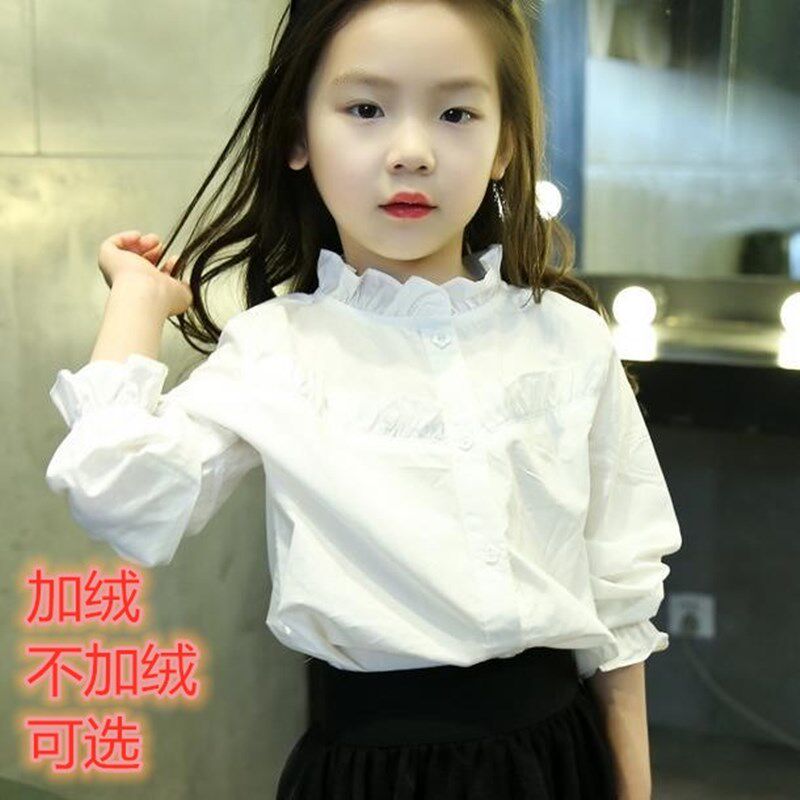 Children's clothing shirt girls 2022 spring children's shirt lotus leaf collar medium and large girls cotton base white shirt long sleeve
