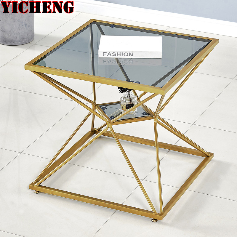 Tempered glass small tea few gold square tea in Nordic wind several modern simple light luxury sofa side several corners