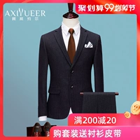 Suit phù hợp với nam chú rể váy cưới Hàn Quốc Slim kinh doanh chuyên nghiệp thanh niên sọc nam phù hợp với nhỏ - Suit phù hợp thoi trang nam