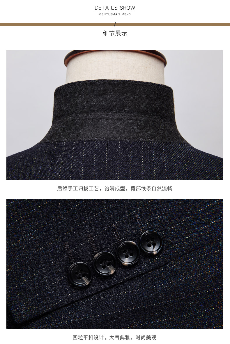 Suit phù hợp với nam chú rể váy cưới Hàn Quốc Slim kinh doanh chuyên nghiệp thanh niên sọc nam phù hợp với nhỏ - Suit phù hợp bộ vest nam