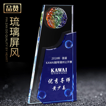 Creative glass trophy custom crystal trophy custom-made thumb awards souvenir five-pointed star tripod lettering