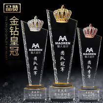 Crystal Trophy Customized Creative Childrens Medal Authorization Brand Diamond Crown Glass Gold Silver Copper Free lettering