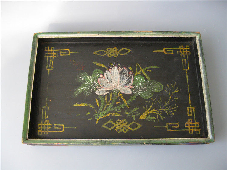 Cultural Revolution Wooden Paint Flower Paint Disk Long-shaped Tray Tea Tool Tea Plate Rectangular Room