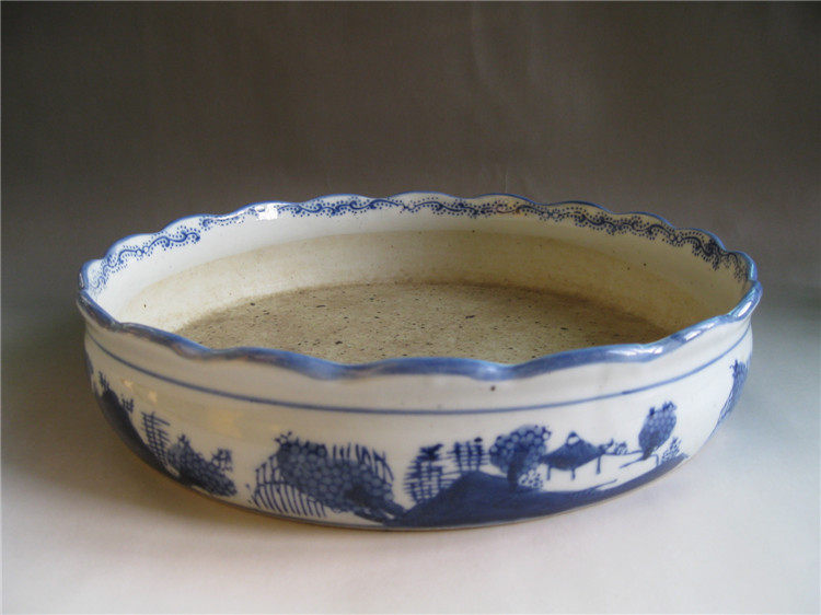 80's ceramic porcelain handmade blue and white landscape people narcissus flower pot old flower pot bonsai pot succulent pot pot