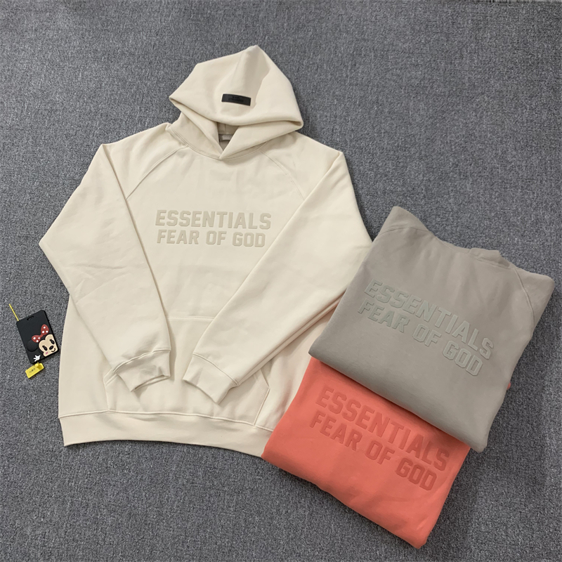 Fog Essentials Season 8 Double Row Flocked Letter Sweatshirt for Women, Loose American Style Hoodie for Men
