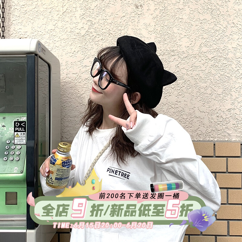 Cat ears sweet and beautiful teenage girl Berehat woman autumn and winter Korean version suede comfortable day tie hat cute 100 lap beret