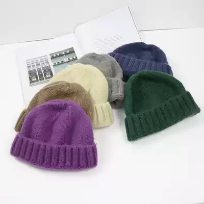 Japanese and Korean version of mohair wool hat women's solid color autumn and winter warm all-match knitted hat cute melon skin hat