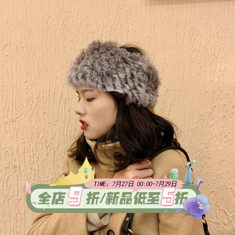 Hair with Korean Net Red Rabbit wool head decoration Art retro style Autumn Winter Temperament Warm Trend Hair Stirrup Hair headband with women
