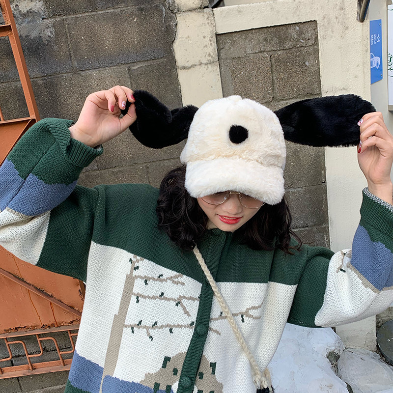 Minus Age God Instrumental Soft Girl Playful Hat Lady Autumn Winter Korean Version Thickened Plush Duck Tongue Hat Rabbit Ears Cute Baseball Cap