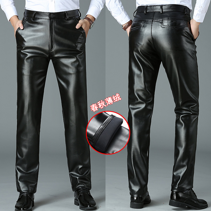 Winter plus suede thickened leather pants male locomotive accommodative plus fattening overweight aged pants locomotive male pants pu leather