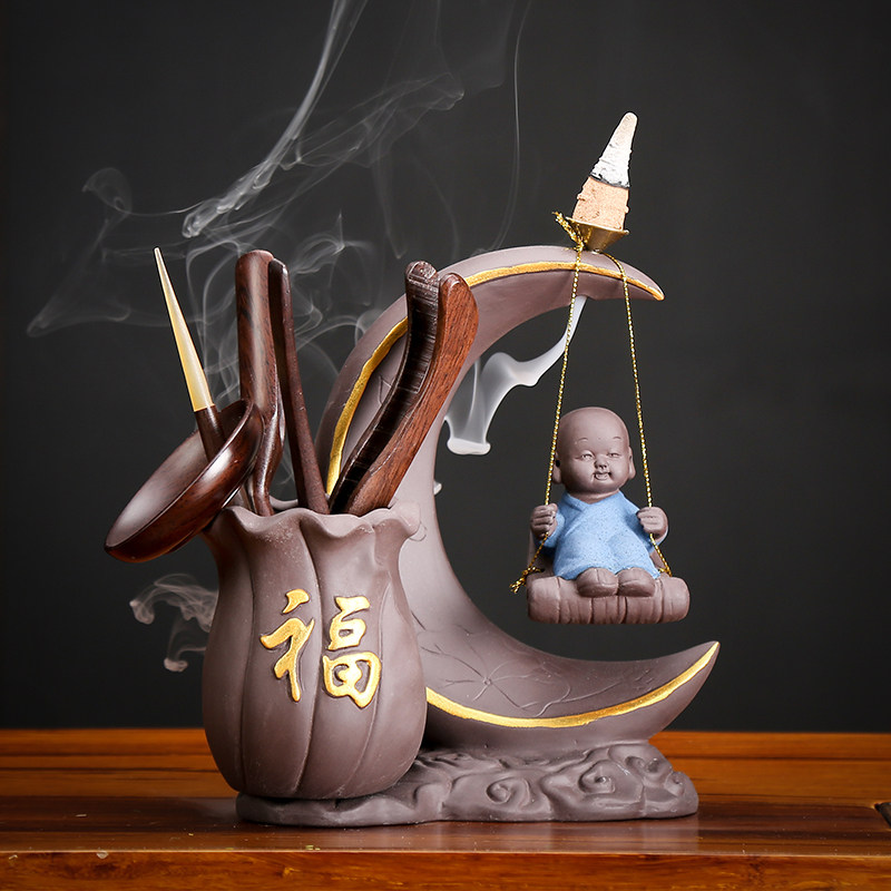 Creative Tea Road Six Gentleman 6 Suit Kung Fu Tea Accessories Black Sandalwood Solid Wood Tea Clip Back-back fragrant tea spotting piece