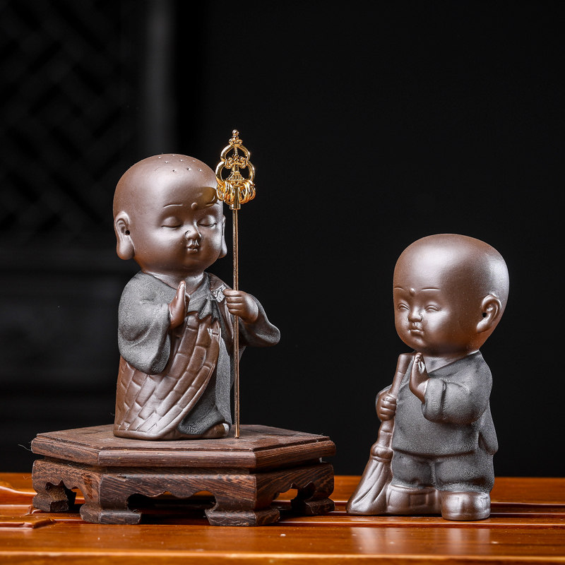Black Gold Sand Small Monk Pendulum Pieces Zen of small sand Messie Cute Ceramics Buddha tea Tea Darling Boutique can raise tea to play