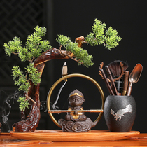 Sun Wukong Tea Ceremony Six gentlemen suit Ebony bucket Buddha ornaments Living room household tea table Tea set accessories