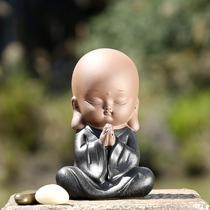 Ceramic small monk ornaments Zen little monk tea table tea tray decoration tea set accessories small play car